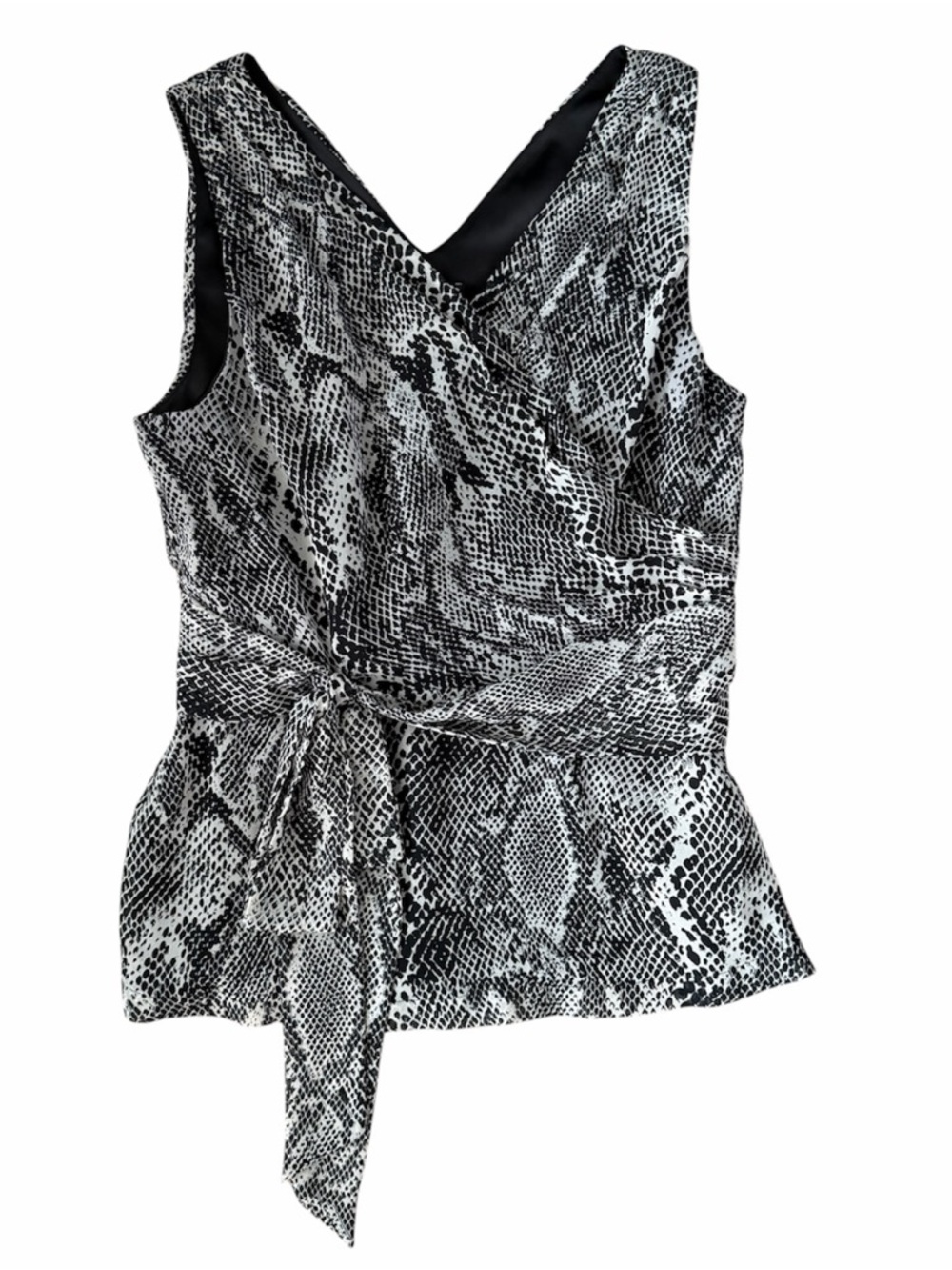 Express Snakeskin Wrap Top Small Black White Tie Waist Blouse Chic